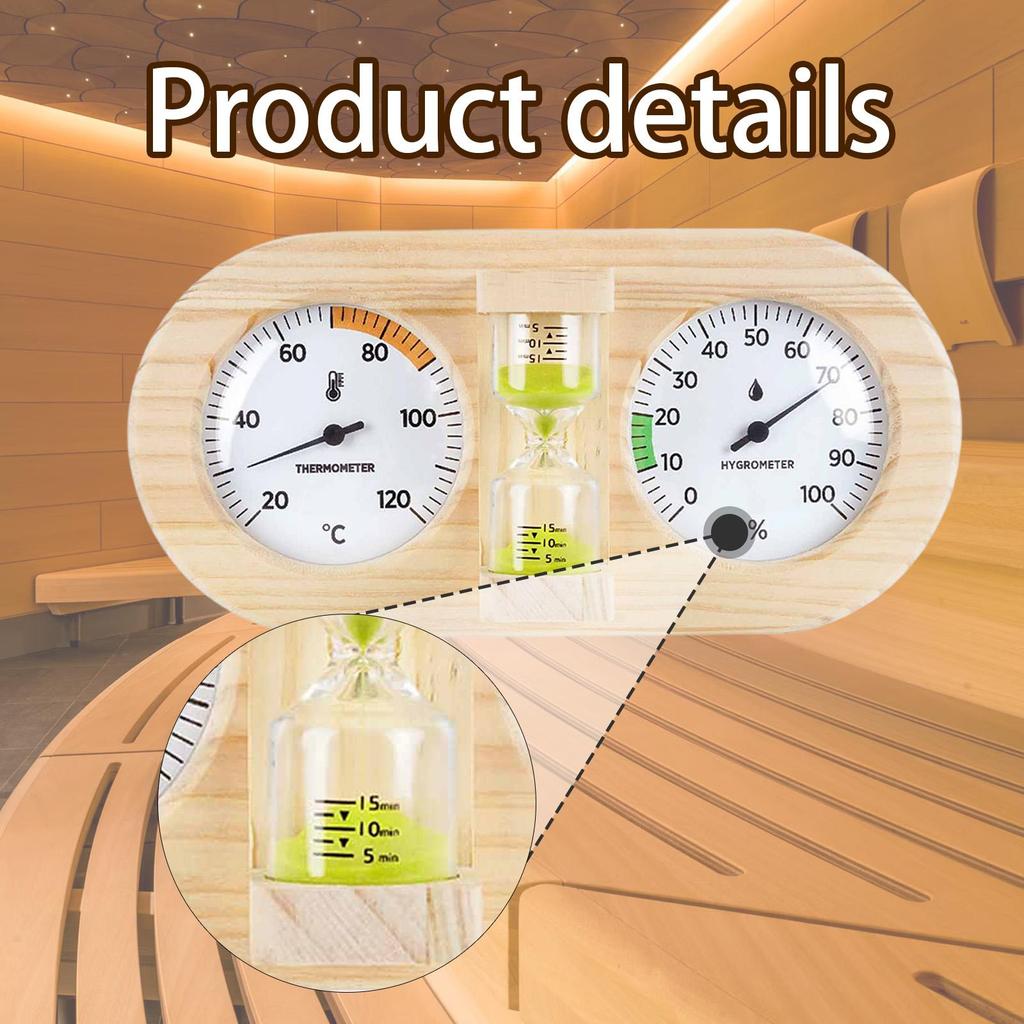 Sauna Thermometer Hygrometer and Timer Temperature Humidity Gauge Equipment Household Easy Read 3 in 1 for Home Hotel Indoor