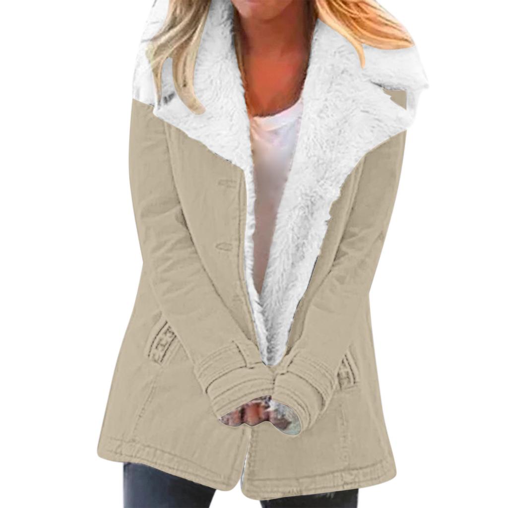 Women's Lapel Sherpa Lined Denim Jacket Straight Fit Urban Style Warm Fleece Winter Outer Coat