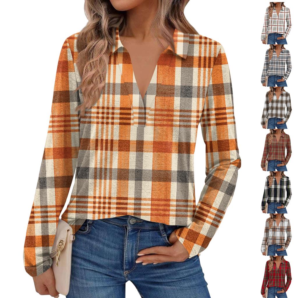 Damenmode Langarm Kariert Stehkragen Hemd