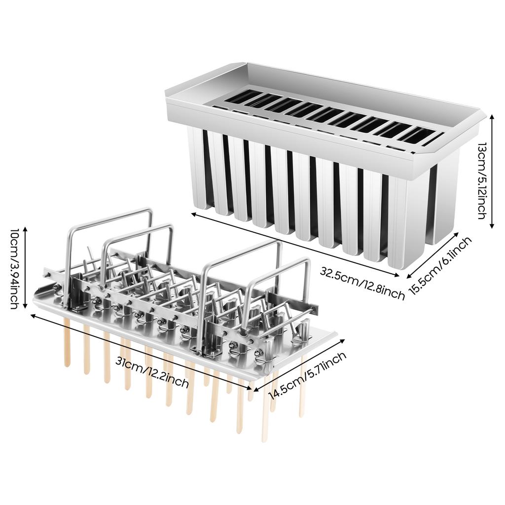 20-Cavity Stainless Steel Ice Cream Mold Flat Head Design Easy Demold for Home Commercial Use DIY Popsicle