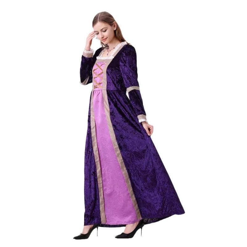 Halloween New Adult Medieval Retro Court Golden Velvet Purple Dress Stage Performance Costume