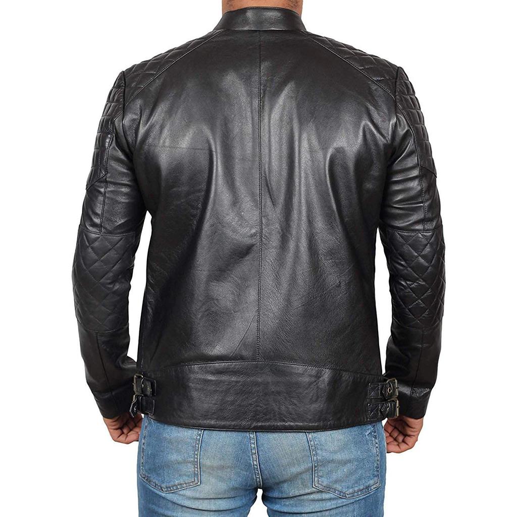 SKINOUTFIT Męska Kurtka z Prawdziwej Skóry Jagnięcej Czarna Stylowa Motocyklowa Bomberka Biker Odzież Wierzchnia MJ 204