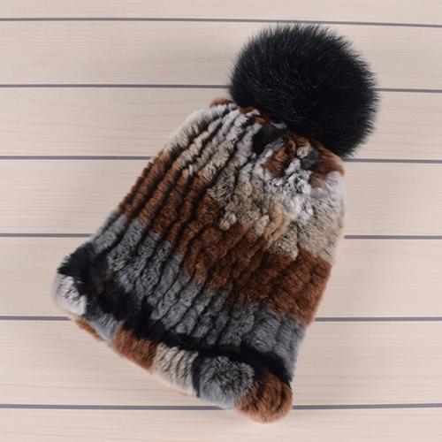 Winter Fur Hats for Ladys Women's Rex Rabbit Fur Caps Beanies Solid Elastic Winter Fashion Accessories Fox Fur Pompom Hat