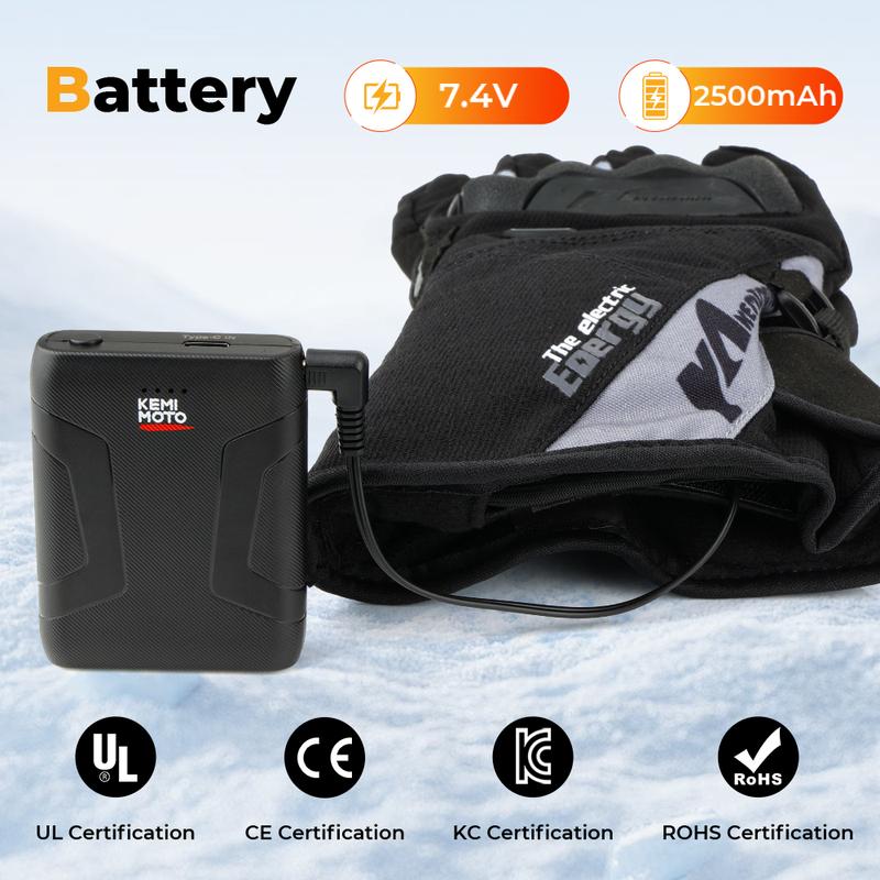 KEMIMOTO Electric Heated Gloves Winter Skiing Gloves Touch Screen Motorcycle Gloves Waterproof Rechargeable Heating Thermal