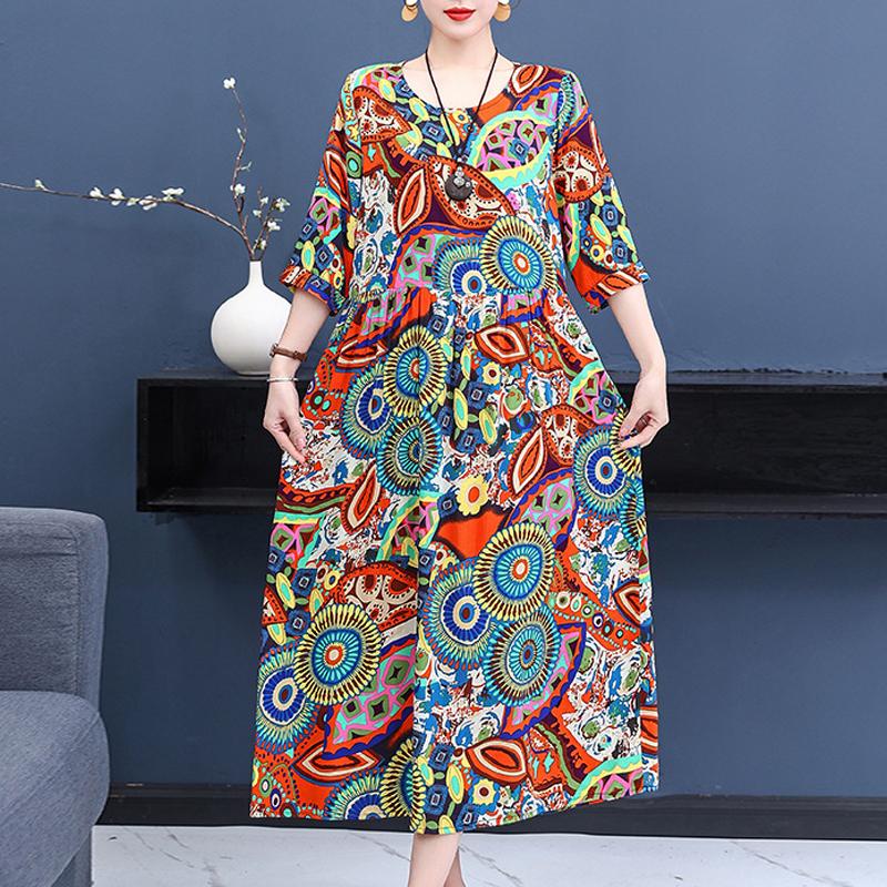 Summer Women for Dresses Casual Print Vintage Elegant Half Sleeve Women's Clothing Plus Size