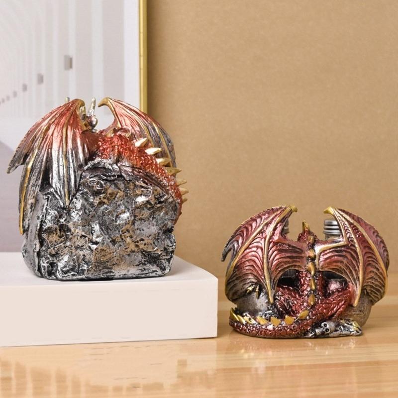Scary Dragon Skull Statue Resins Figurine with Spices Shaker Holder Rack for Halloween Party Kitchen Restaurant Decors