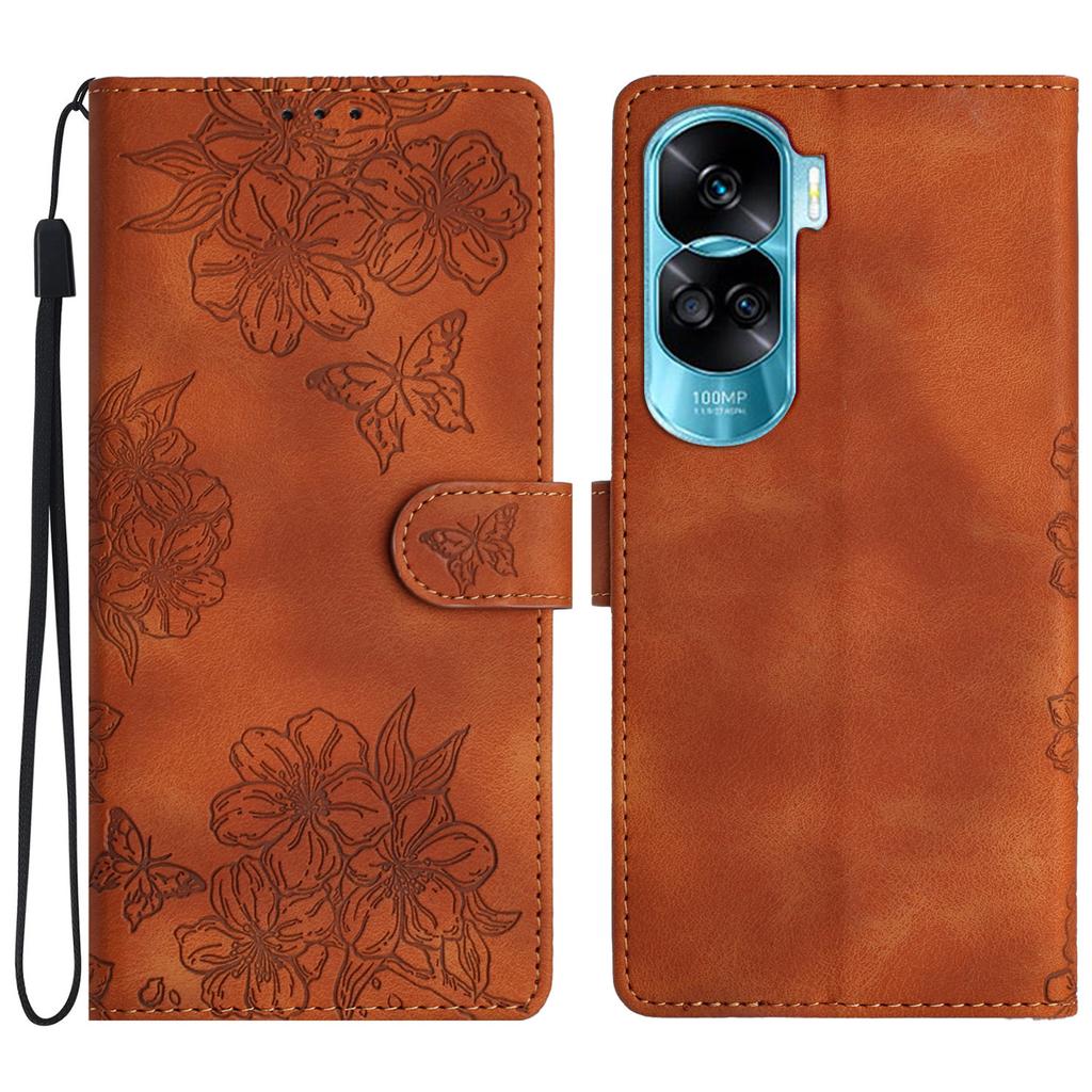 For Honor 90 Lite 5G/X50i 5G Case Butterfly Flower PU Leather Phone Cover Hand Strap Wallet Purse