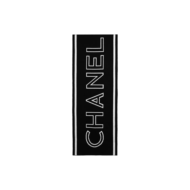

CHANEL graphic print - wool scarf, same style for men and women, couple style, black чорний