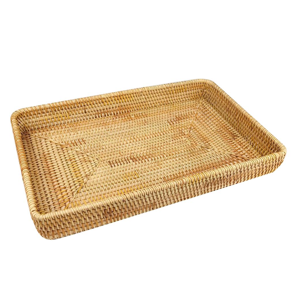 Handwoven Rattan Storage Tray Rattan Tray Tabletop Organization Snack Storage Basket Serving Tray Cake Wicker Rattan Basket
