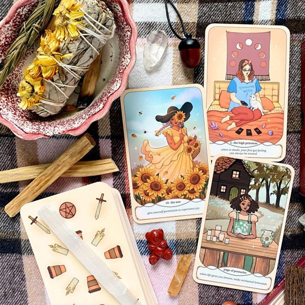 Baraja de Tarot Cozy Witch, 78 Uds., cartas de Tarot diarias, tamaño de bolsillo 10,3*6cm