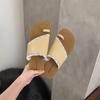 French niche retro one-word toe slippers women's outer wear 2025 summer new flat-bottomed Roman cool slippers