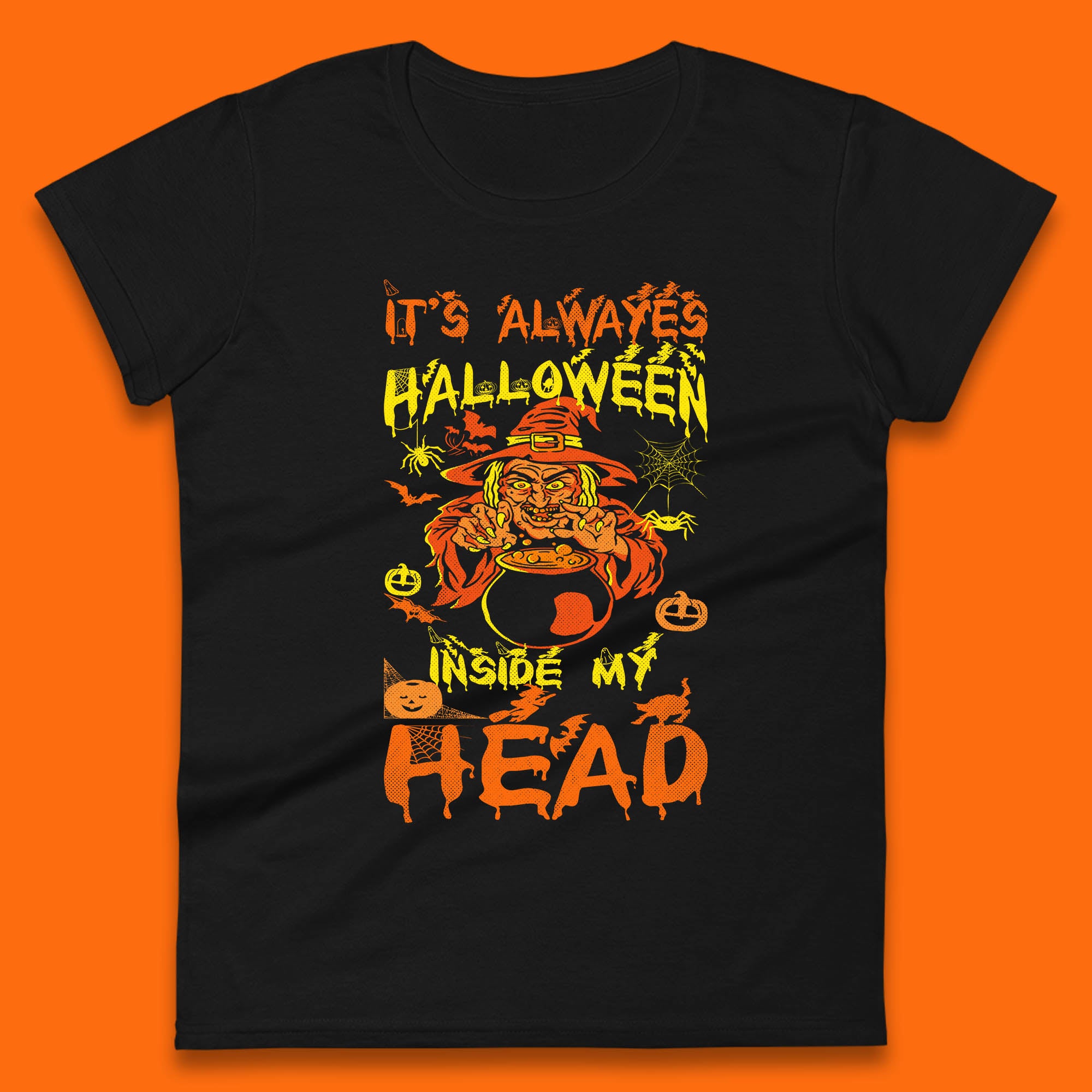 

It s Always Halloween Inside My Head Witch Cooking A Magic Potion In The Cauldron (Stew Pot) Halloween Womens Tee T Shirt Mens Tops Unisex Top 2XL