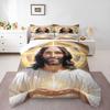 Smiling Jesus Christ with Golden Halo Cross Bedding Set (1 Duvet Cover, 2 Pillowcases, Duvet Not Included), Religious Spiritual Art Print