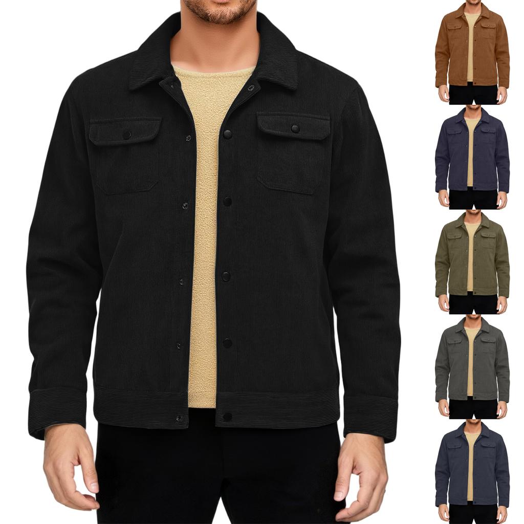 Winter Men's Thickened Long Sleeve Lapel Corduroy Jacket Composite Lamb Wool Coat