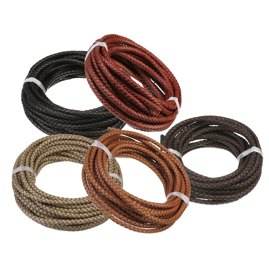 1Meter Round Braided Brown Beige Genuine Leather Cord Thread String 6mm for DIY Men Women Bracelet & Necklace Findings