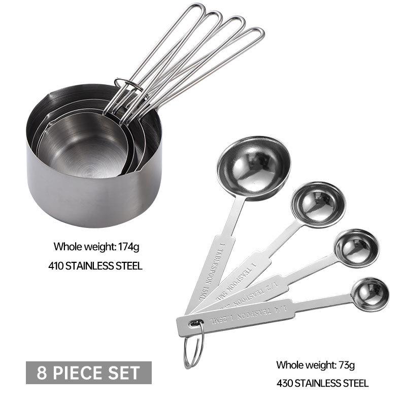 

Набор мерных ложек и чашек из нержавеющей стали, 8 предметов со шкалой и проволочными ручками