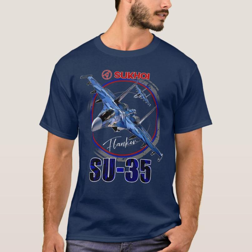 Russian Sukhoi Su-35 Super Flanker Fighter T-Shirt 100% Cotton O-Neck Summer Short Sleeve Casual Mens T-shirt Size S-3XL