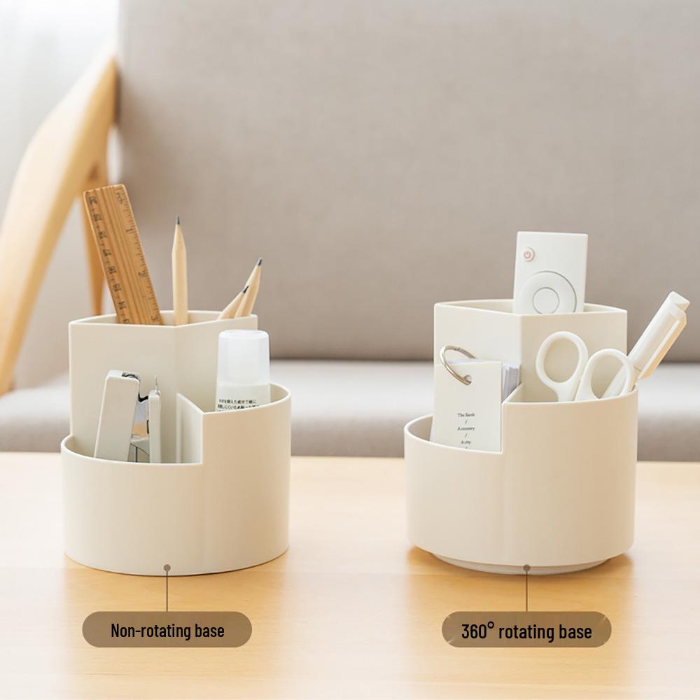 Three-Grid Rotating Pen & Makeup Brush Holder - Large Capacity, Multifunctional Japanese Office & Education Storage Box