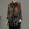 Spring Autumn Printed Women's Polo-Neck Long Sleeve Shirt Loose All-match Vintage Single-breasted Blouse Female Clothing