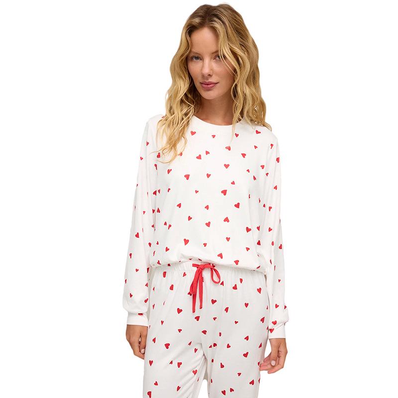 Women s Winter Loose Two-Piece Set: European & American Heart Print Casual Suit Medium