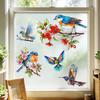 Adesivi Decorativi per Finestre Ramo d'Albero Uccello Stile Vetro Colorato Colibrì su Ramo Floreale Anti-Collisione per Casa Scuola