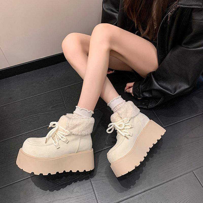 Winter Chunky Platform Women Fur Snow Boots Keep Warm Thick Sole Warm  Short Booties Shoes Zapatos Mujer