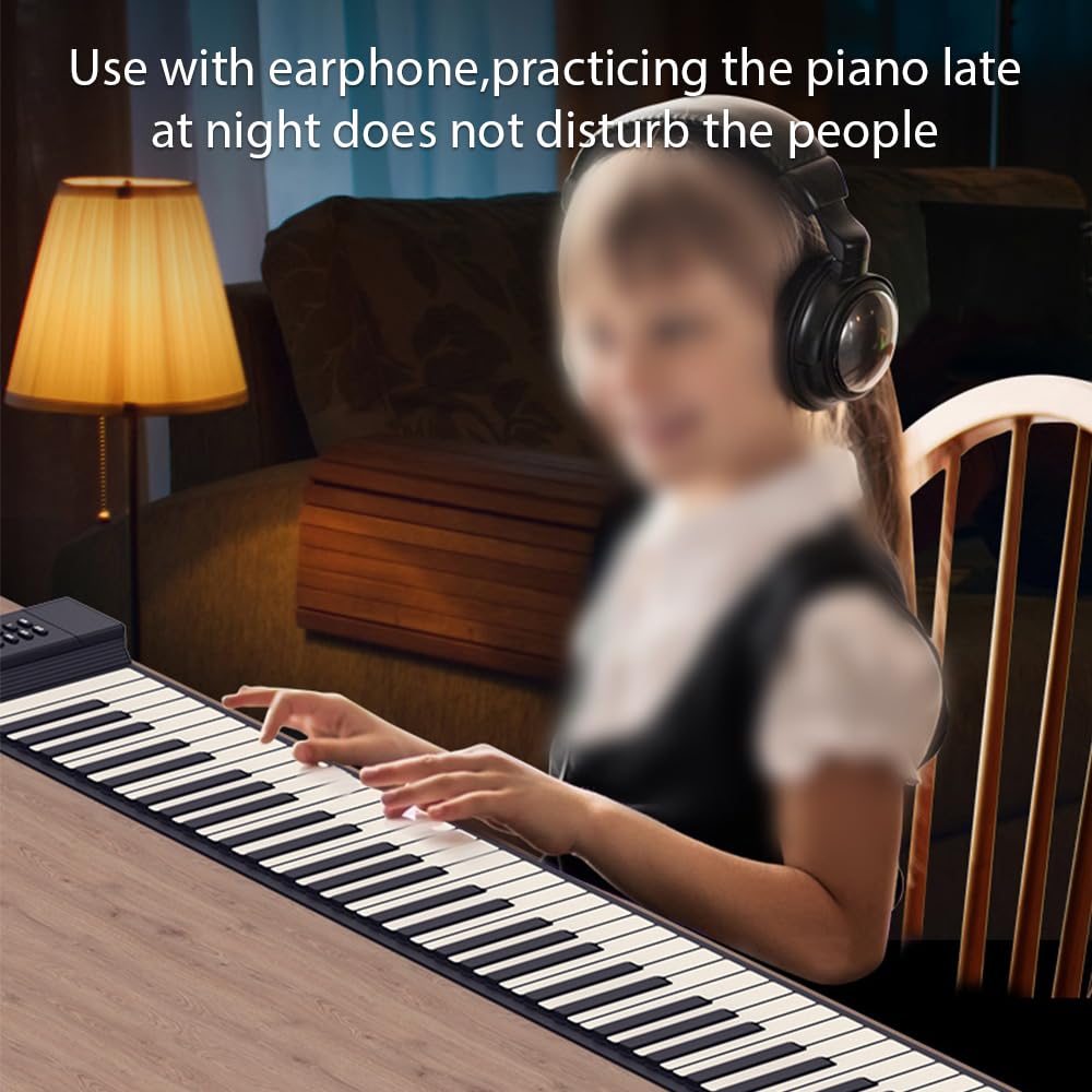 Btuty Electronic Hand Roll Silicone Folding Piano with No MIDI Travel Piano for Beginners Roll-Up Piano, 88-Key Piano, Built-in Speaker, Function,