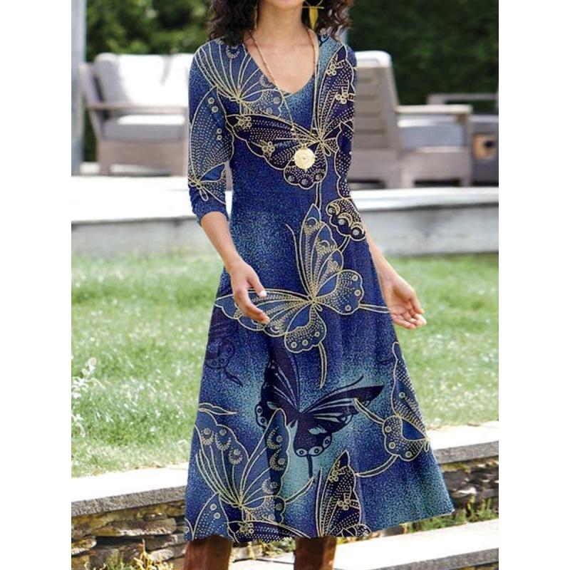 

HNXC Жіночі модні літні весняні повсякденні сукні з V-подібним вирізом з рукавом 3/4 XXXL темно-синього кольору