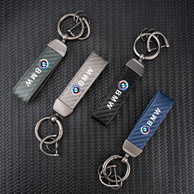 Carbon Fiber Leather Car Badge Keychain Keyring Holder Pendant For BMW 50th Anniversary M3 M4 M5 G42 G30 G20 E39 E87 F44 F07 F34 pzcr42
