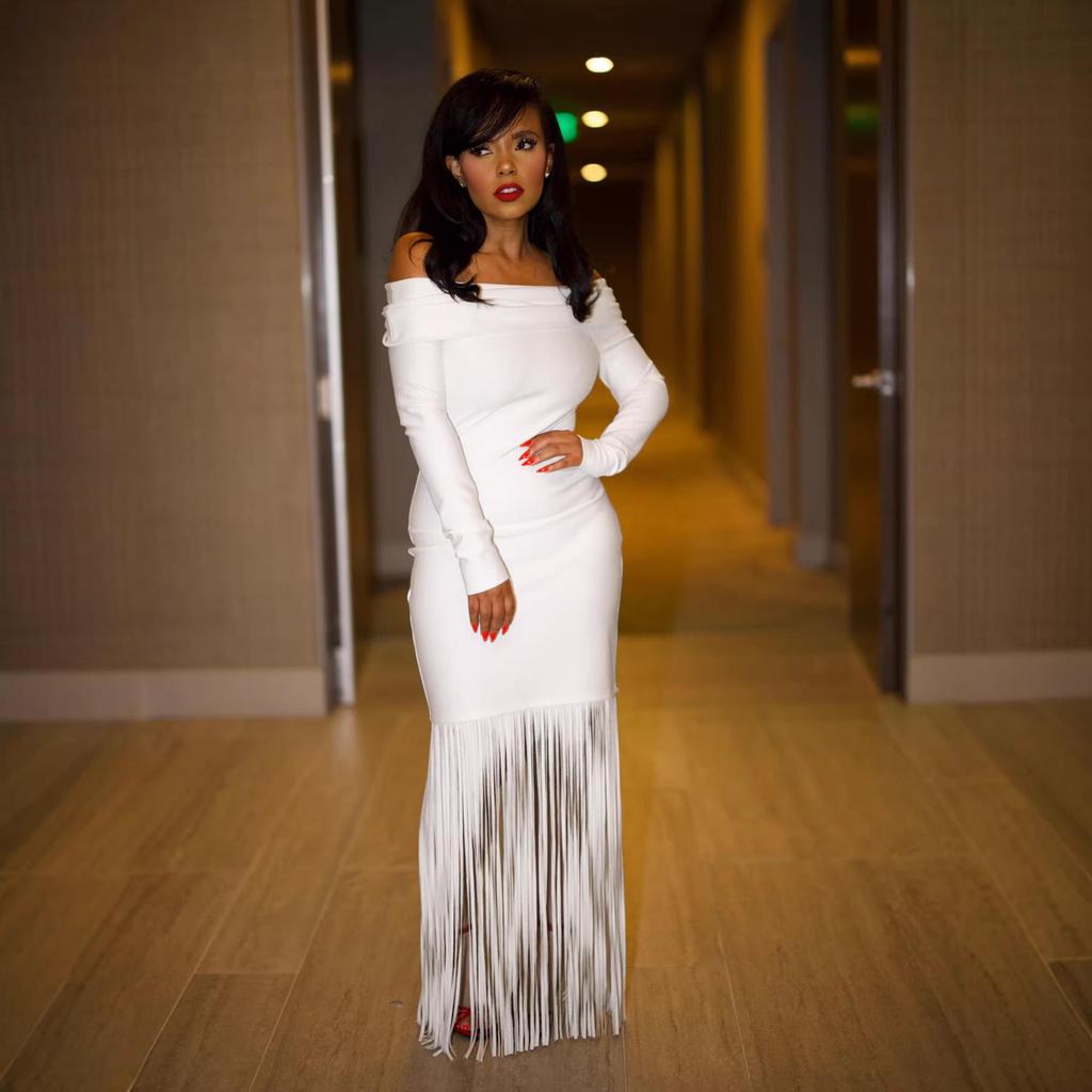 Europejska & Amerykańska Dopasowana Suknia Wieczorowa Jednoramienna z Frędzlami