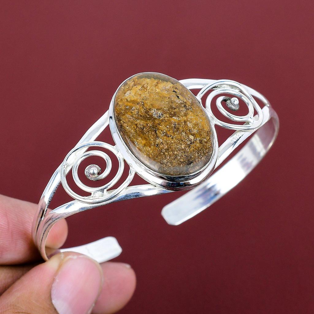 Bronzite Gemstone Bangle 925 Sterling Silver Cuff Bracelet Amazing Bronzite Jewelry Adjustable Bangle Gifts for Him Handmade Silver Jewelry
