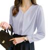 [SYitong] Damen Langarm Chiffon V-Ausschnitt Hemdbluse - Elegant, Lockere Passform, Einfarbbig, Figurschmeichelnd, Stilvoll, Vielseitig, Geeignet für Ev