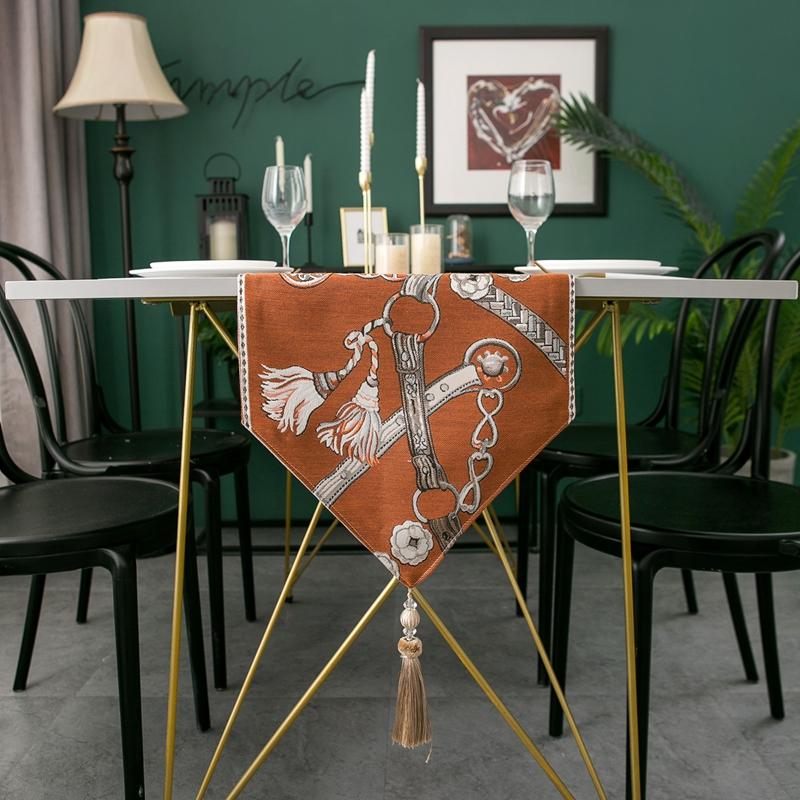 

Navy Blue European Jacquard Exquisite Table Flag With Tassel Table Art Tablecloth Coffee Table decoration TV Cabinet Cover 35 x140cm