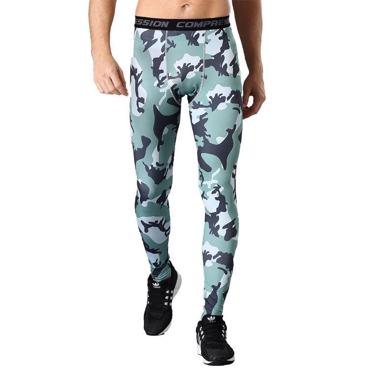 Pánské rychleschnoucí kompresní běžecké legíny s maskovacím vzorem