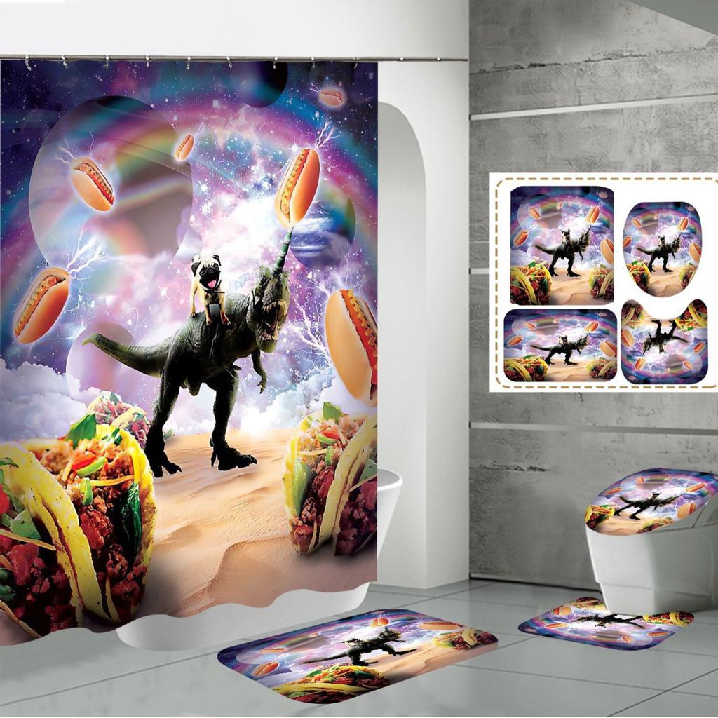 Shower Curtain Four-Piece 3D Digital Printing Shower Curtain Underwater Animal Bathroom Partition Shower Curtain