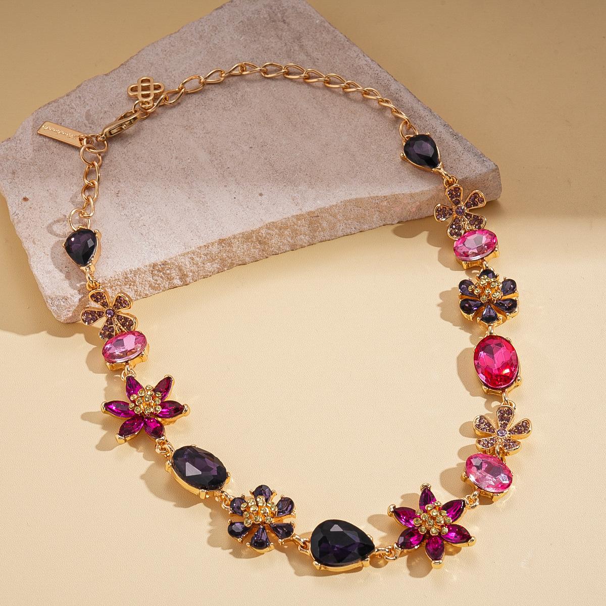 Цветок, усыпанный бриллиантами, капля воды, разноцветный кулон, цепочка для свитера, стиль для отпуска, ретро, изысканное ожерелье