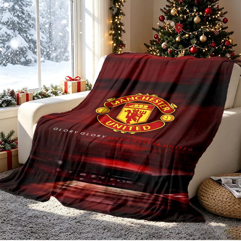 Football United F.C Pattern Blanket for Home Decoration, Bed, Sofa, Car Travel, Camping, Suitable for All Seasons, Birthday Christmas Gift