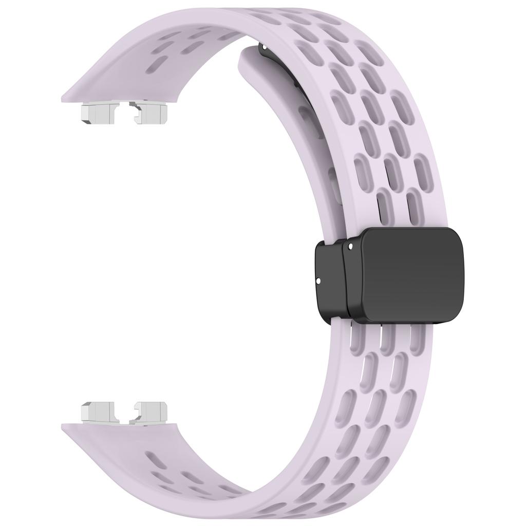 Silicone Watch Band for Huawei Band 10/10 NFC/9/9 NFC/8/8 NFC Holes Design Breathable Magnetic Buckle Strap