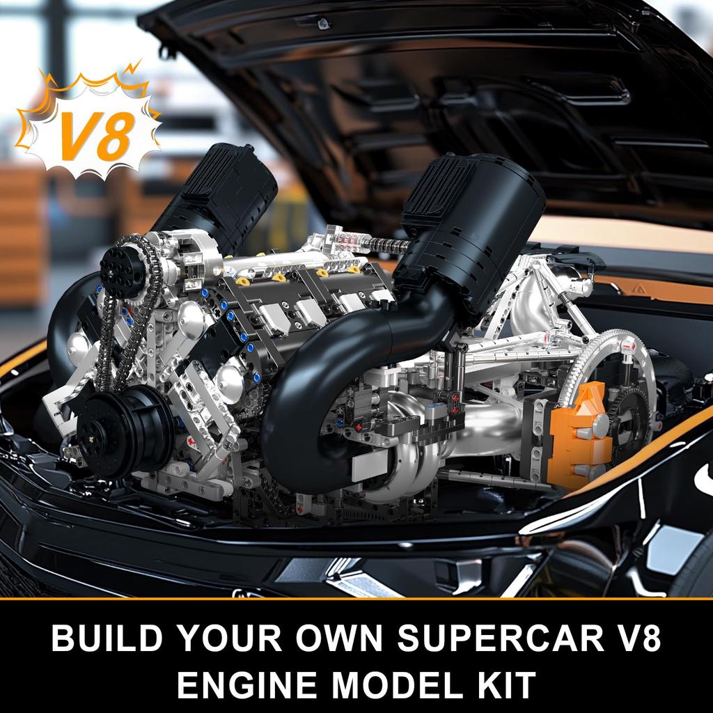 Mould King 10248 V8 Engine Building Blocks – Realistic Twin-Turbo V8 Car Engine Model Kit (3,192 Pieces) Static Display Model for Kids and Teens
