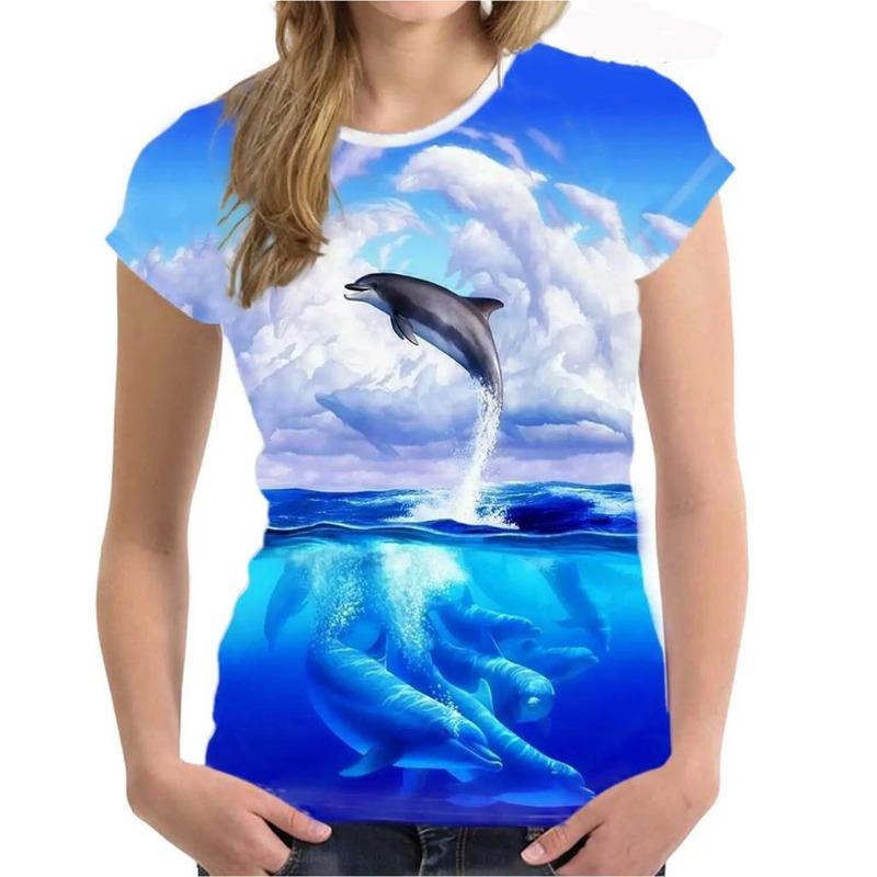 Women's T Shirt Dolphin Animal 3D Print Tee Summer Fashion Casual O-Neck Short Sleeve T-Shirts Y2k Tops Harajuku Female Clothing