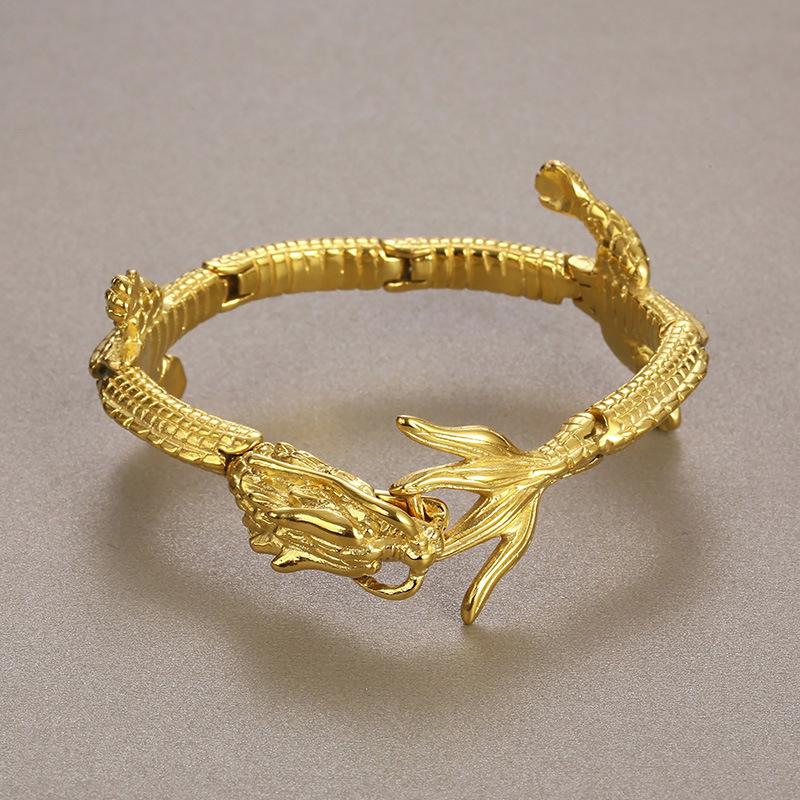 Etnický styl dominantní titanová ocel vakuové pokovování 18k dračí náramek pro muže