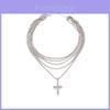 Cross Pendant Necklace Rhinestone Layered Chain For Women Summer