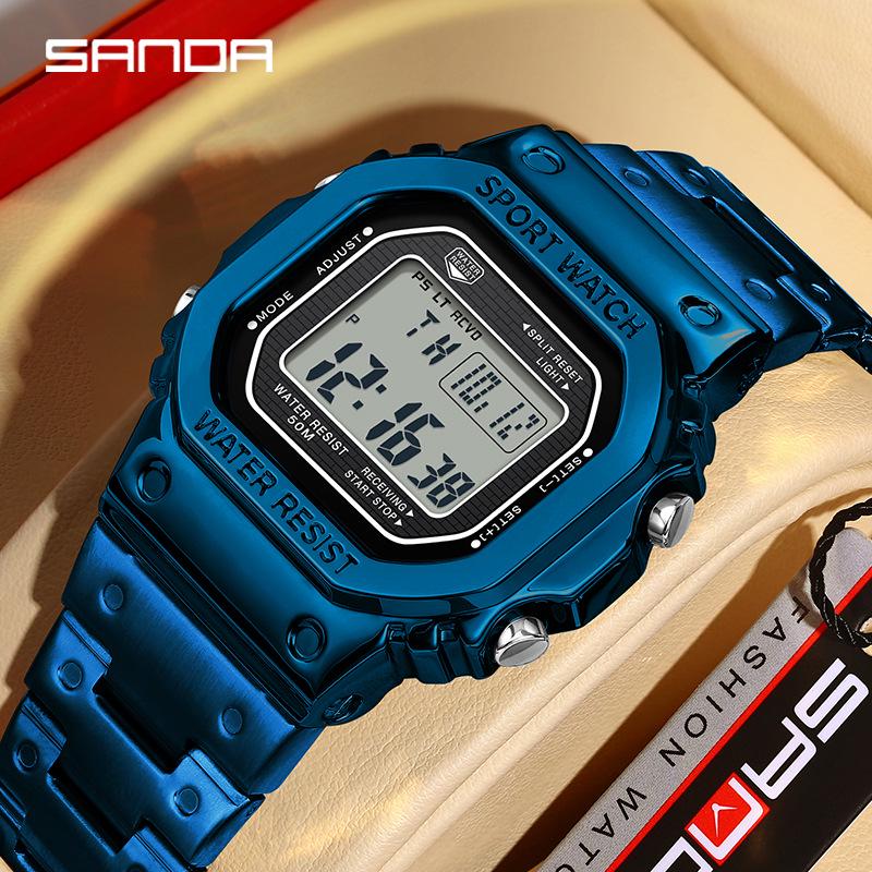 Sanda Men's Waterproof Square Multifunction Sports Alarm Watch