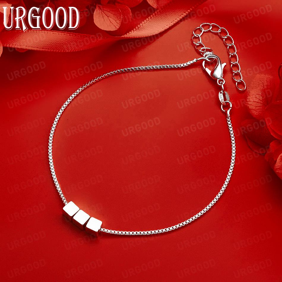 925 Sterling Silver Gift Jewelry Square Chain Wedding Bracelet 20CM