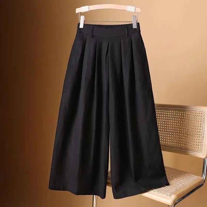 Women's High Waist Cotton-Linen Drape Wide-Leg Skirt Pants - Elastic, Thin, Versatile, 2025 Style