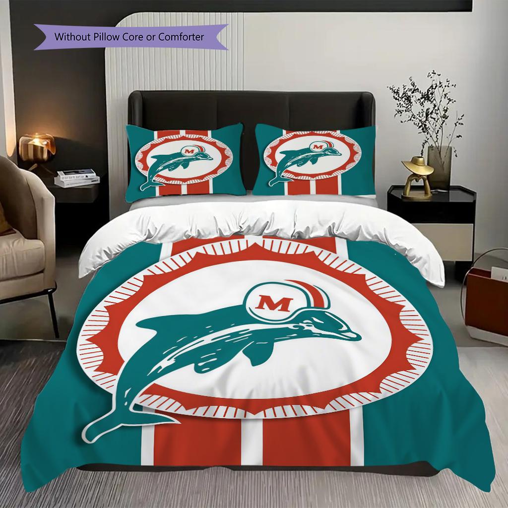 Miami Dolphins Spirit Three-piece set(1 * duvet cover + 2 * pillowcase, without core)Duvet cover and pillowcase Soft and comfortable