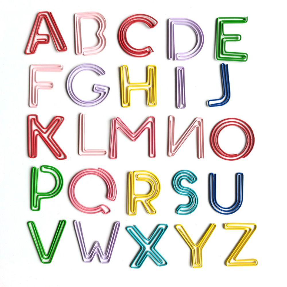 26pcs Colorful Binder Clips Alphabet Paper Clips Bookmark Hollow Photo Tickets Holder DIY Metal Paper Clamps Student