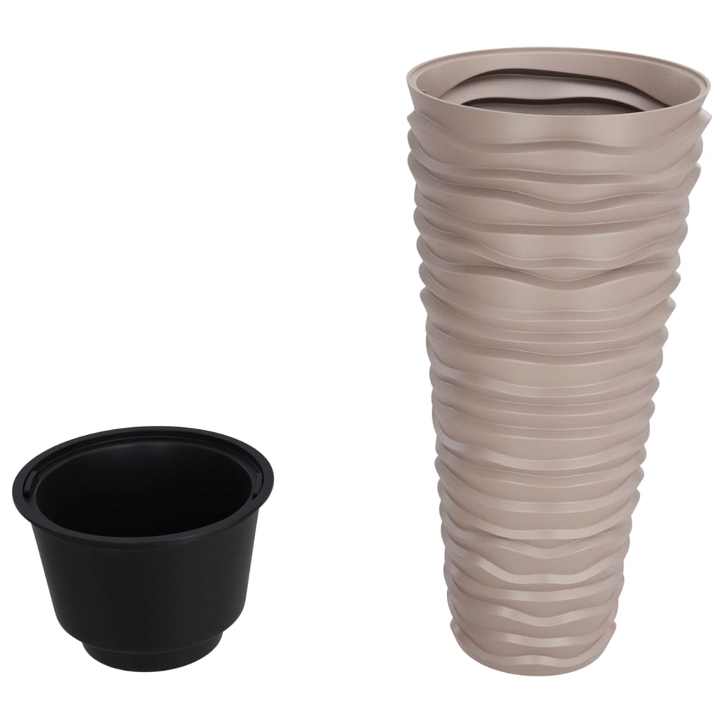 Pot with Inner Container, Mocha, 18/45 L, Pp, Stripes