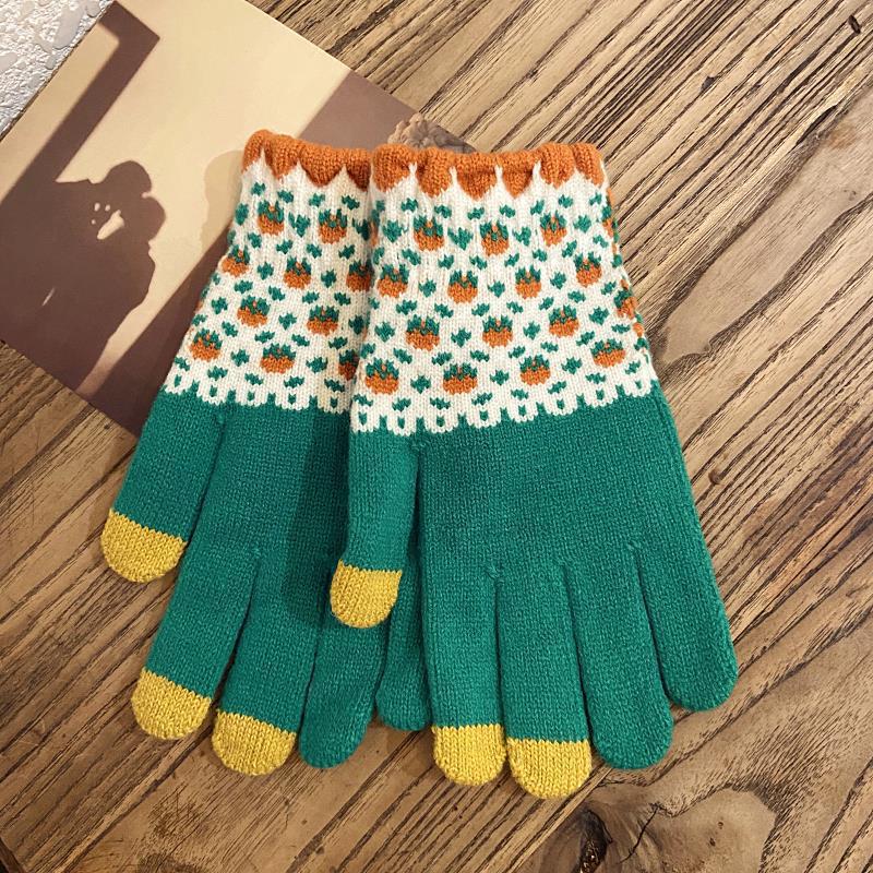 Rukavice pro ženy na zimu Zesílené a fleecové Pětiprsté Studentské Roztomilé Vlněné Pletené Dotykové Teplé Na Jízdu na Kole v Zimě