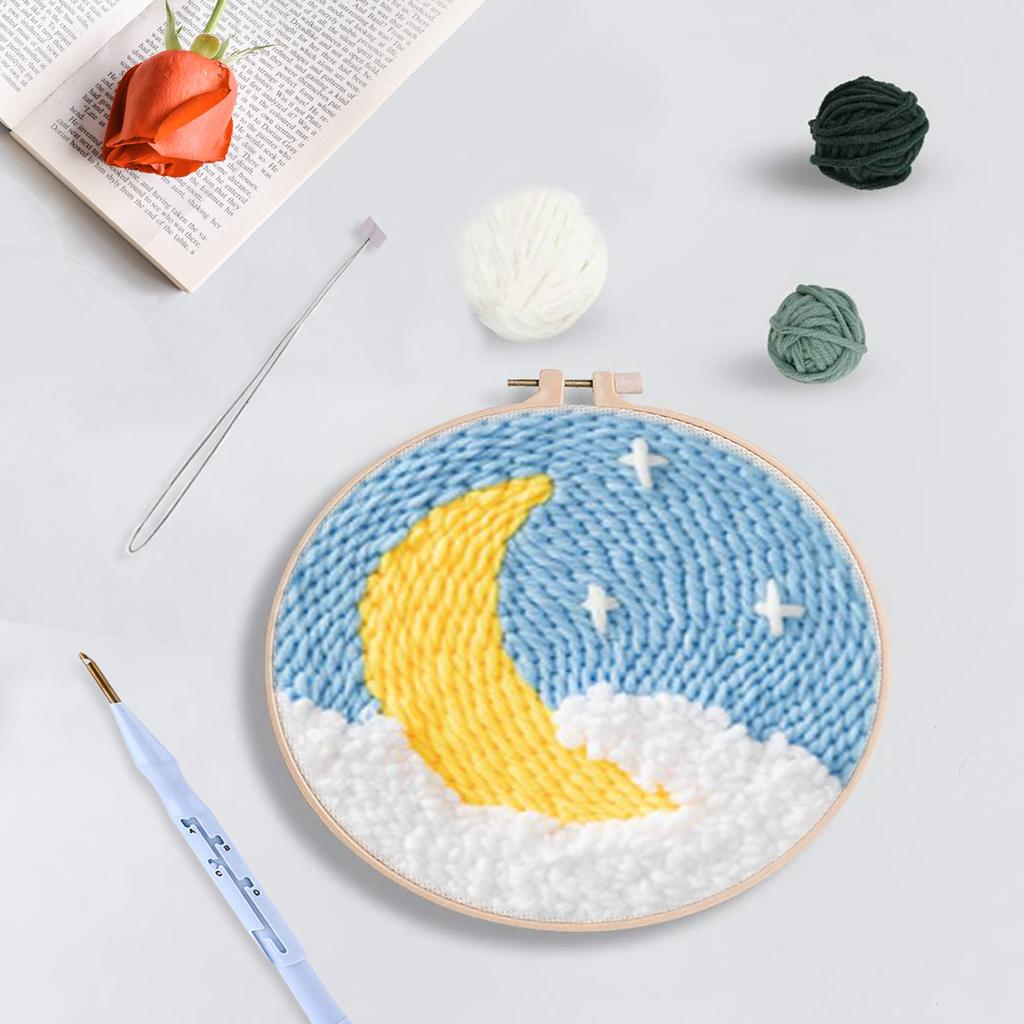 Punch Needle Starter Kit DIY Handicraft Kit for Beginners Adults Moon Needle Punch Embroidery Kit DIY Crafts Gift